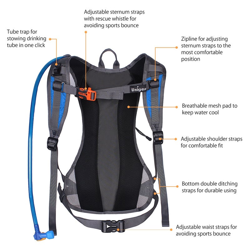 Unigear Hydration Pack Backpack with 70 oz 2L Water Bladder for Running, Hiking, Cycling, Climbing, Camping, Biking (Blue) - Image 3